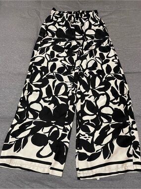 Rachel Zoe Black White Floral Wide Leg Palazzo Pants Elastic Waist Resort XS